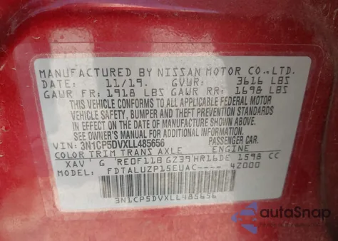 2020 Nissan Kicks Sr Xtronic Cvt z USA, uszkodzony, nr VIN 3N1CP5DVXLL485656